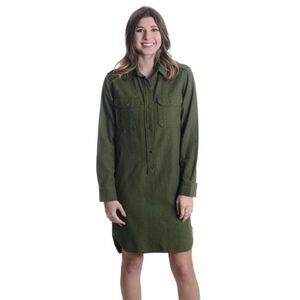 S Closed Army Green Soft Knee Length Shirt Dress